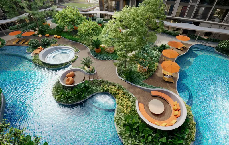 CANVAZ Palette Cherngtalay — the pool as seen by a prospective tenant