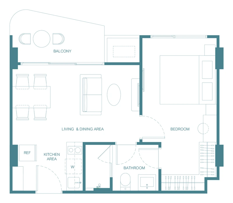 CANVAZ Palette Cherngtalay — floor plan 1A(Pool), 44.75–45.5 m²