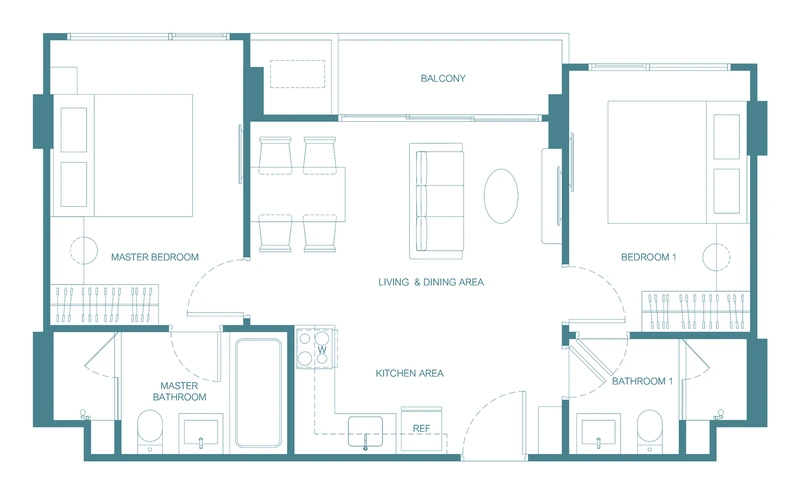 CANVAZ Palette Cherngtalay — floor plan 2A-1, 61.5–62.25 m²