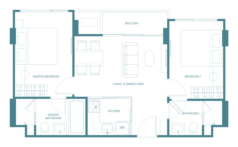 CANVAZ Palette Cherngtalay — floor plan 2A, 61.5–62.25 m²