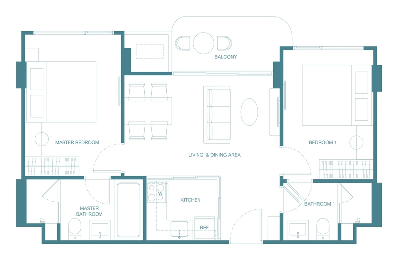 CANVAZ Palette Cherngtalay — floor plan 2A(Pool), 63.25–63.75 m²