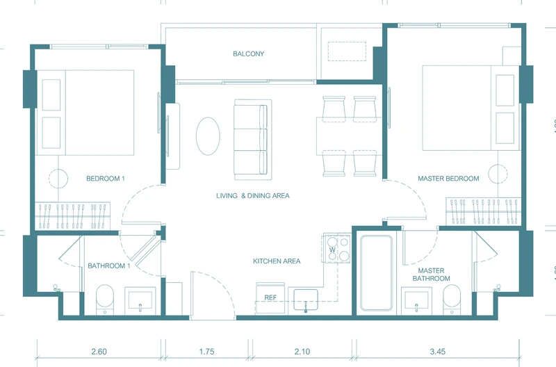 CANVAZ Palette Cherngtalay — floor plan 2Am-2, 61.5–62 m²